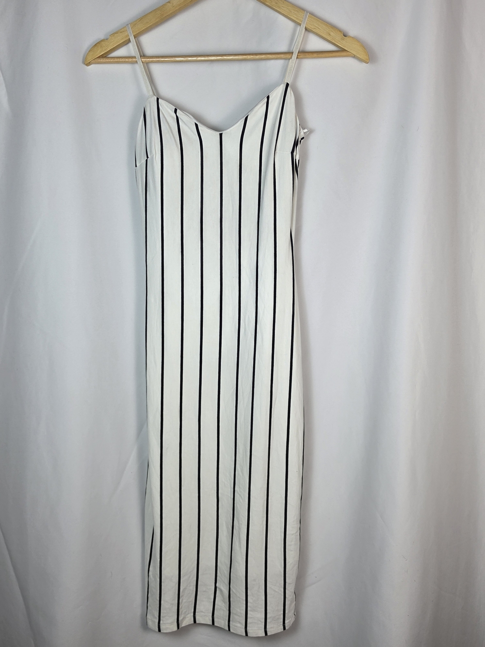 Fashion Nova Black & White Vertical Striped Bodycon Midi Dress - Size S